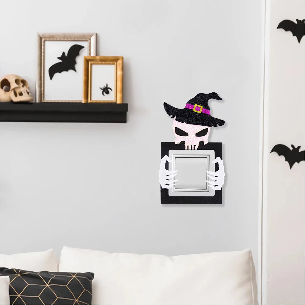 Halloween & Day of the Dead Atmosphere Home Decor Switch Sticker Bat Pumpkin Crow Skeleton Felt Cloth Switch Decorative Wall Sticker