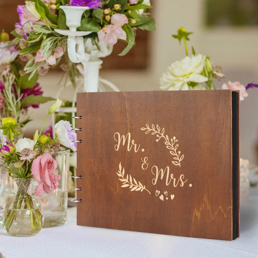 1 Wedding Party, Wooden Wedding Guestbook Memory Scrapbook