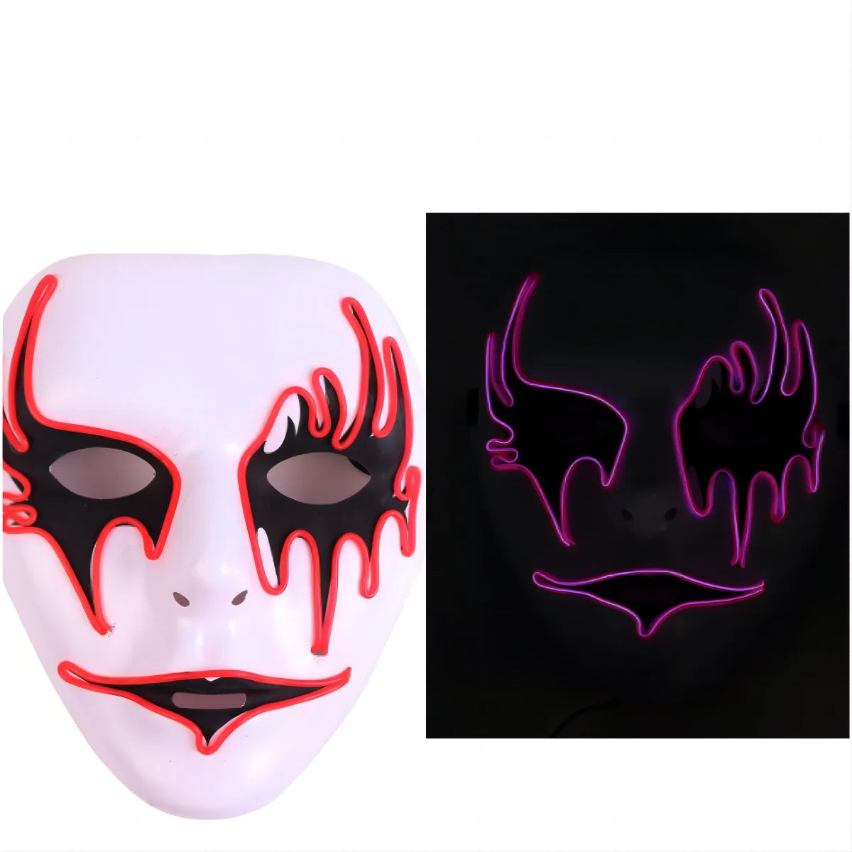 Halloween & Death Day Halloween Party New Mask Makeup Neon Mask Glowing Clown Light Emitting Diode Party Halloween Mask