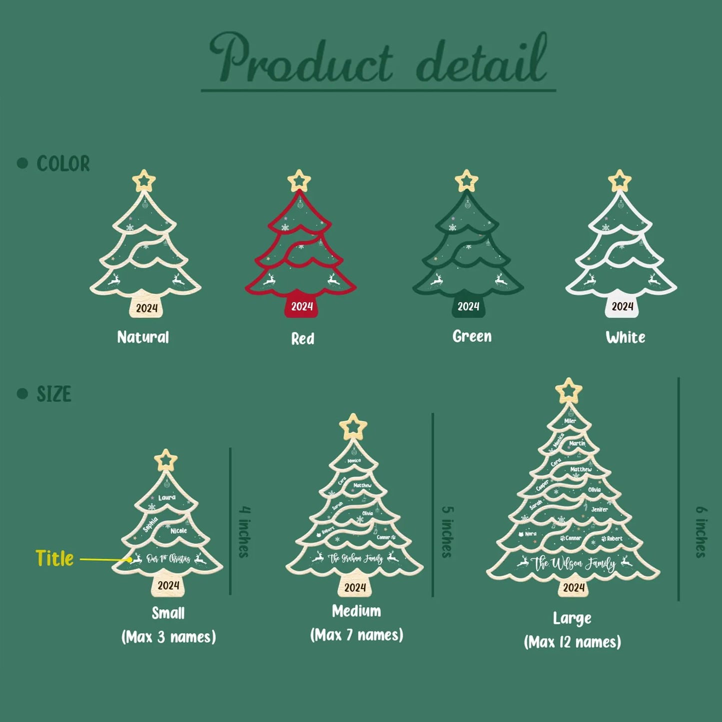 3-12 members personalized Christmas surname tree decorations wooden acrylic Merry Christmas decorations custom Christmas tree decorations