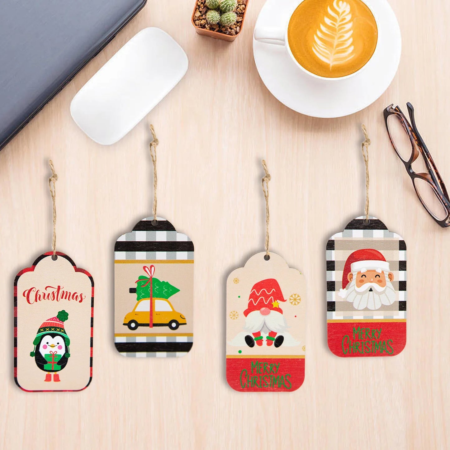 Decorative Wooden Pendant Christmas Snowman Custom Ornaments Hanging Ornaments Christmas