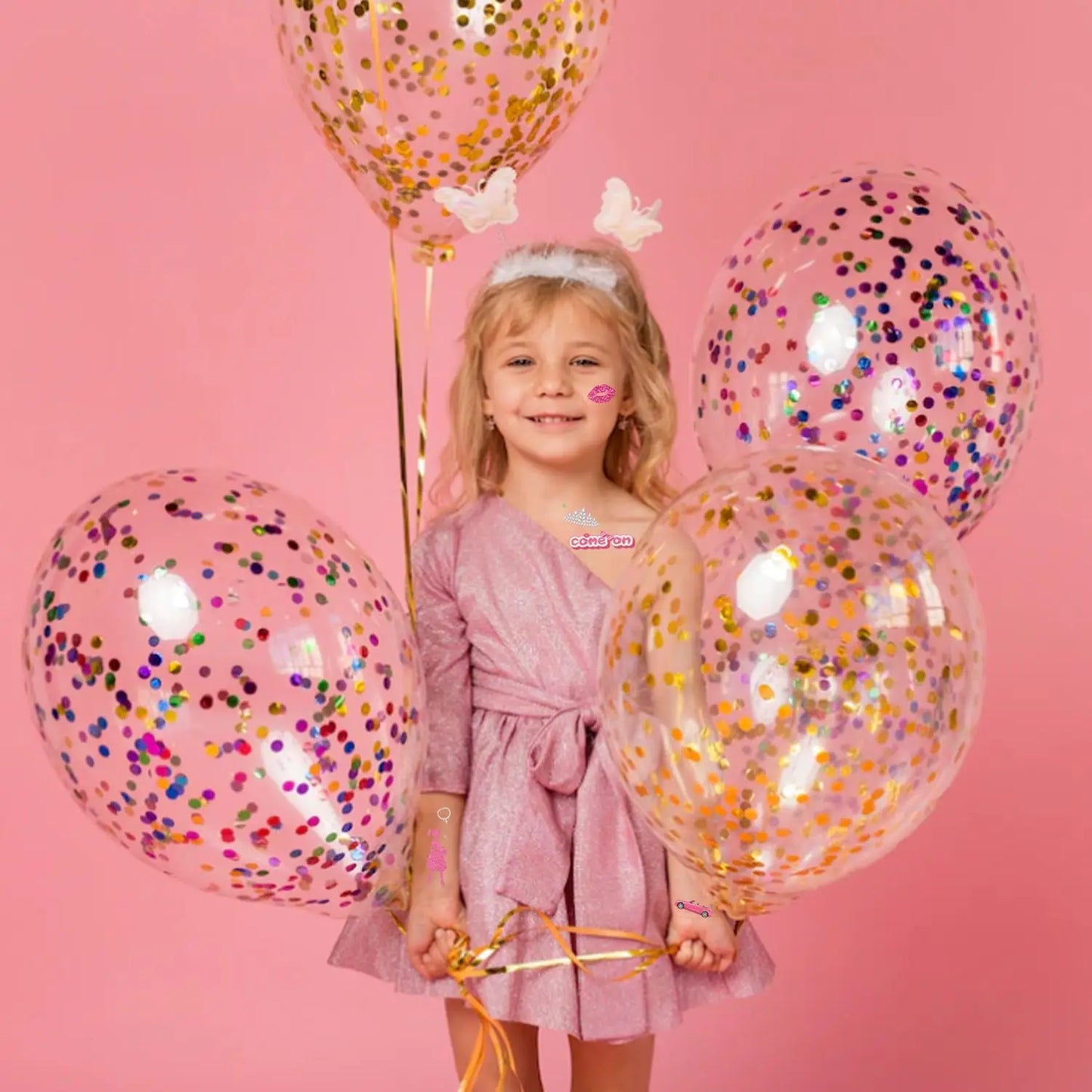 Birthday Party Pink Girl Temporary Tattoo-75, Pink Princess Baby Shower Birthday Party Decorative Paper Sticker Tattoo