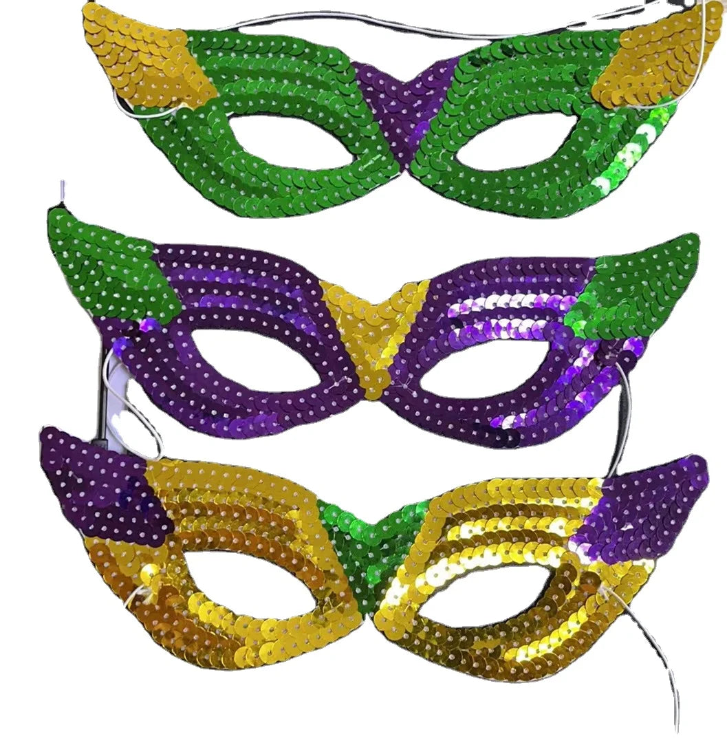 Carnaval Carnival Ball Gold Green Purple Sequin Half Face Mask Brazilian Carnival Mask Leather Earring Set