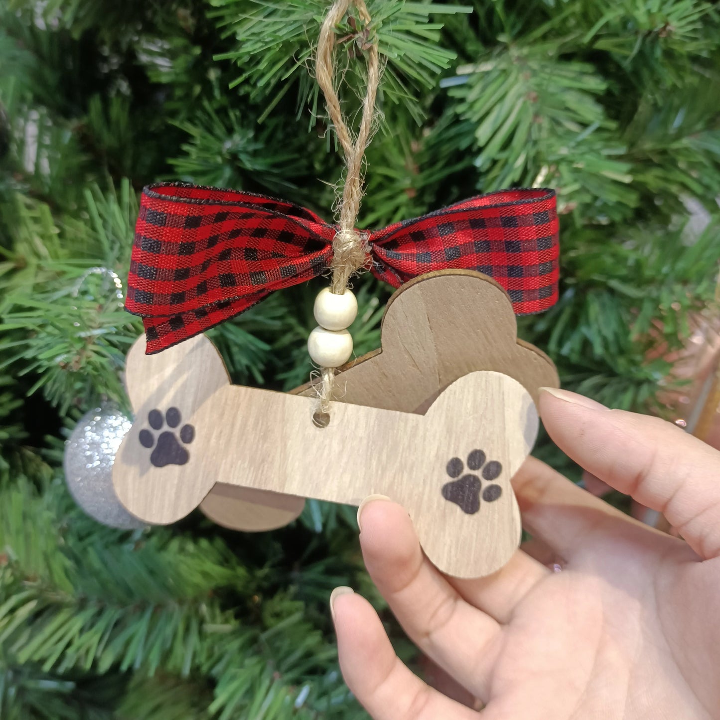 Pet Festival, Personalized 3D Christmas Stockings Bone Label 3D Carved Wood Claw Printed Ornament