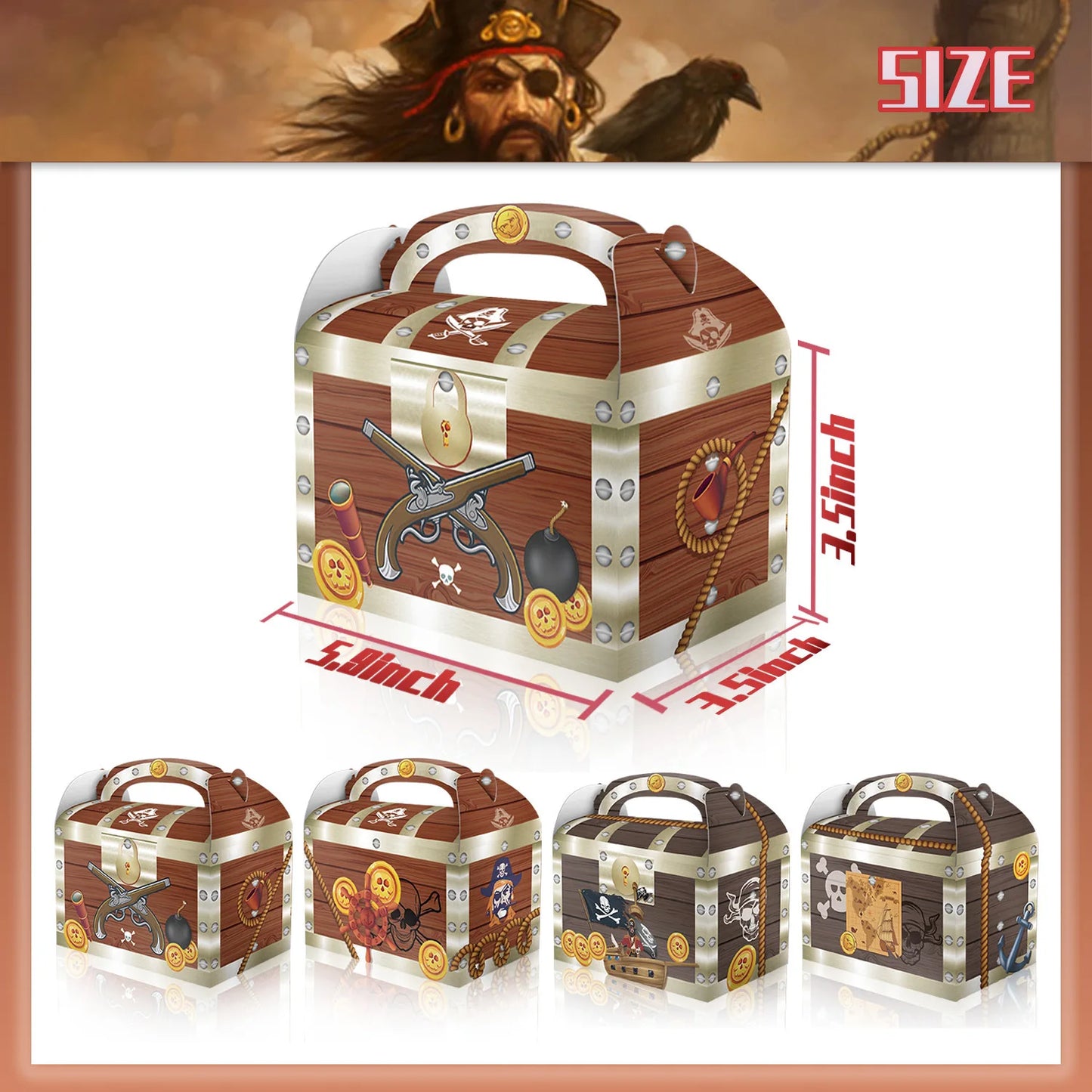 Festa de aniversário 2 peças Sacola de papel de aniversário Tema pirata Festa Caixa de doces personalizada Presente Decoração de festa de aniversário Piratas do Caribe Sacola de presente 