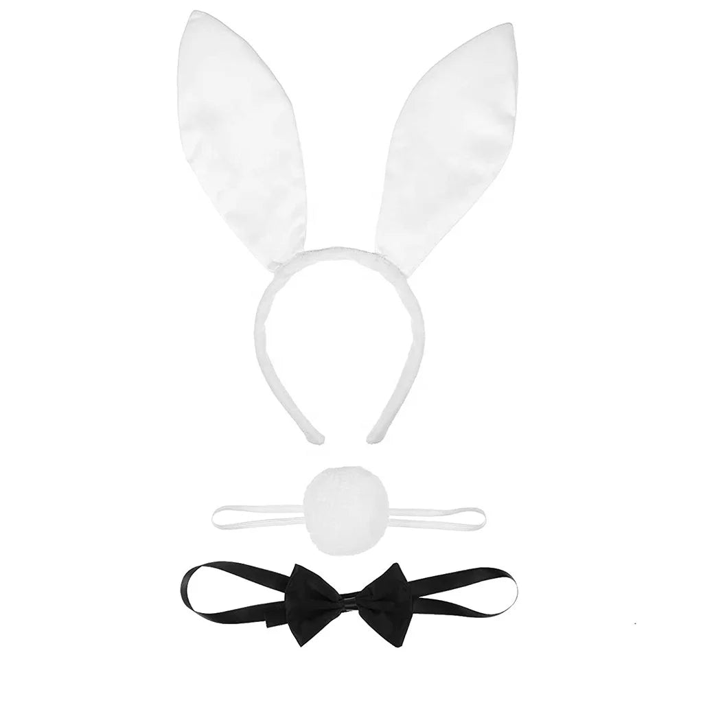 Halloween & Day of the Dead Bunny Girl Dress Up Rabbit Ears Headband Bow Tie Pompom Tail Party Costume Accessories Rabbit Ears Costume Set