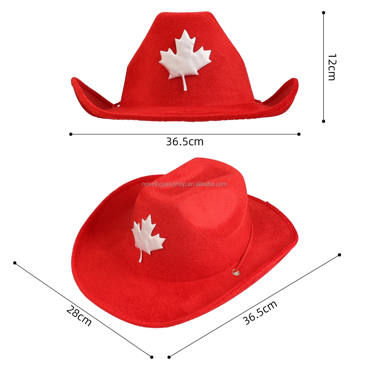 Halloween & Day of the Dead Red Cowboy Hat with White Maple Canada Day Party Hat