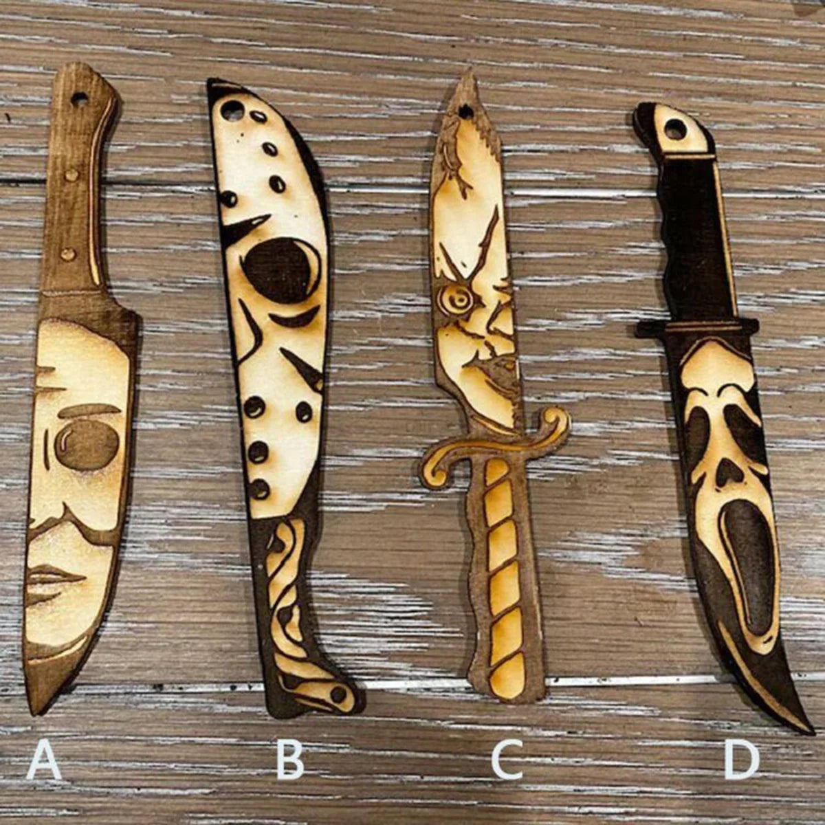 Wooden Crafts, Horror Movie Knife Christmas Ornament Handmade Wooden Laser Carving Horror Christmas Wooden Christmas Home Decoration Car Pendant Gifts