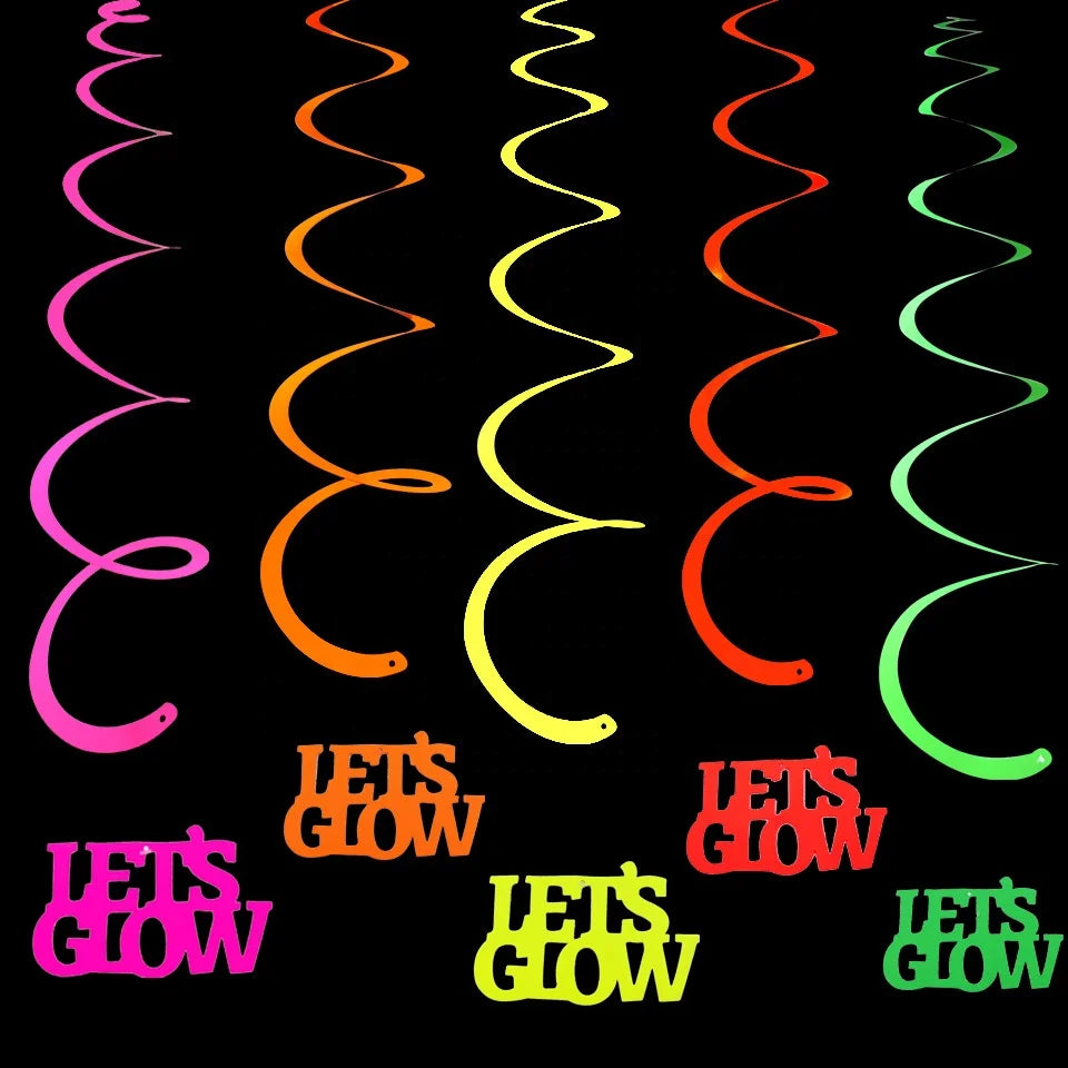 Birthday Party 2 Let's Glow UV Reaction Glow Party Supplies Neon Party Decorations Glow in the Dark Party Supplies Hanging Swirls