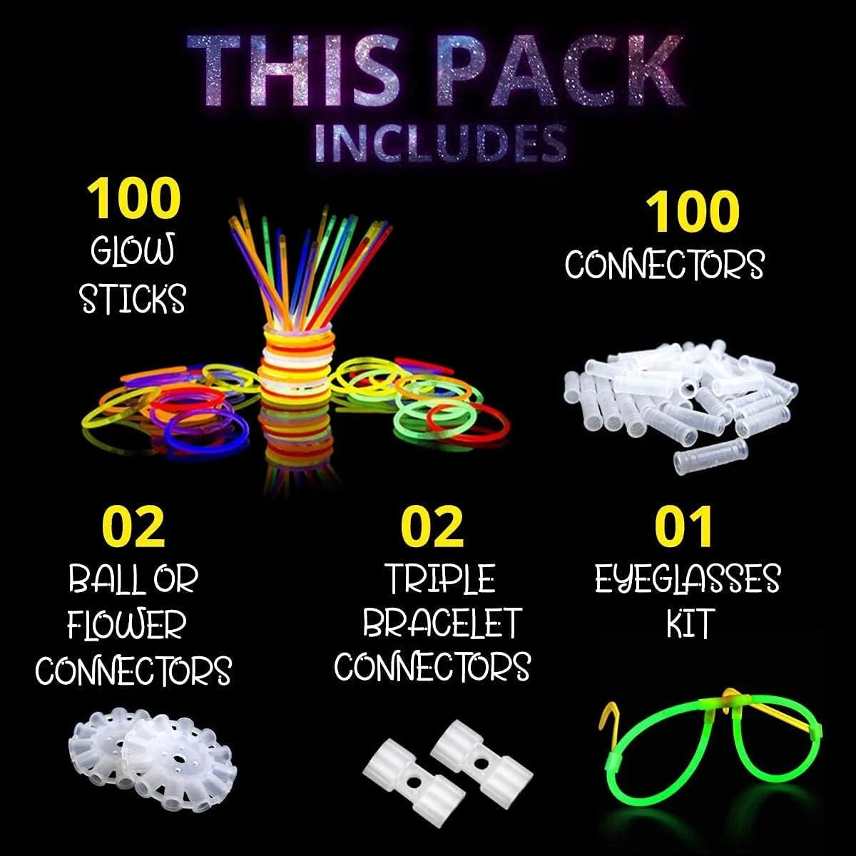 Birthday Party 2 Wedding Christmas New Year's Eve Party Neon Glow Stick Chain and Glow Glasses 100 Pieces Neon Glow Stick