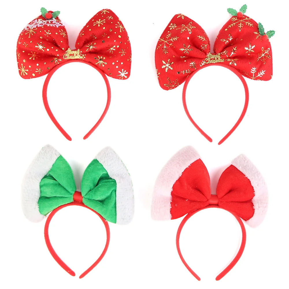 BSCI Cute Red Glitter Fabric Plush Hair Band Hair Accessories Holiday Christmas Party Supplies Decoration Christmas Bow Hairpin