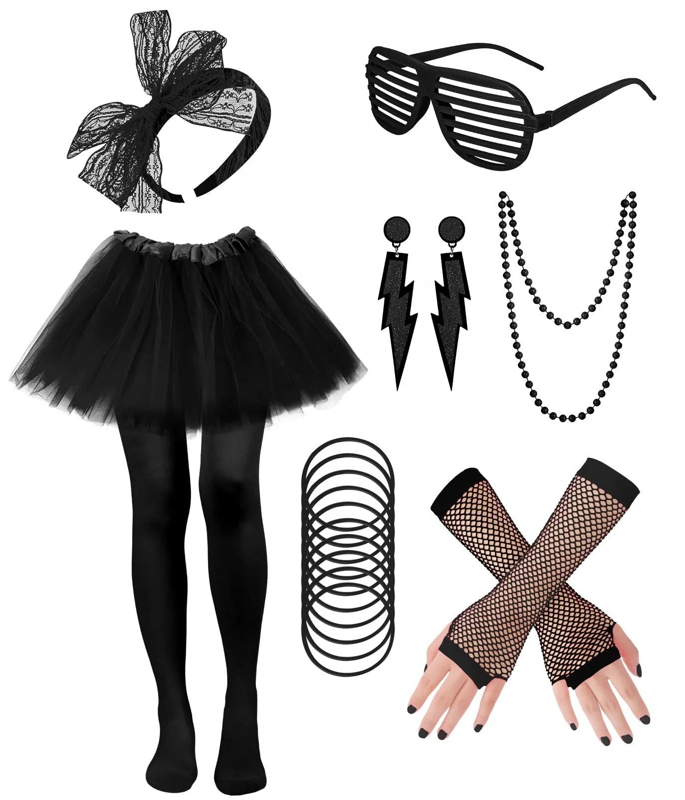 Girls Children's Clothing Accessories Neon Necklace Blinds Glasses Earrings Fishnet Gloves Leggings Skirt Set