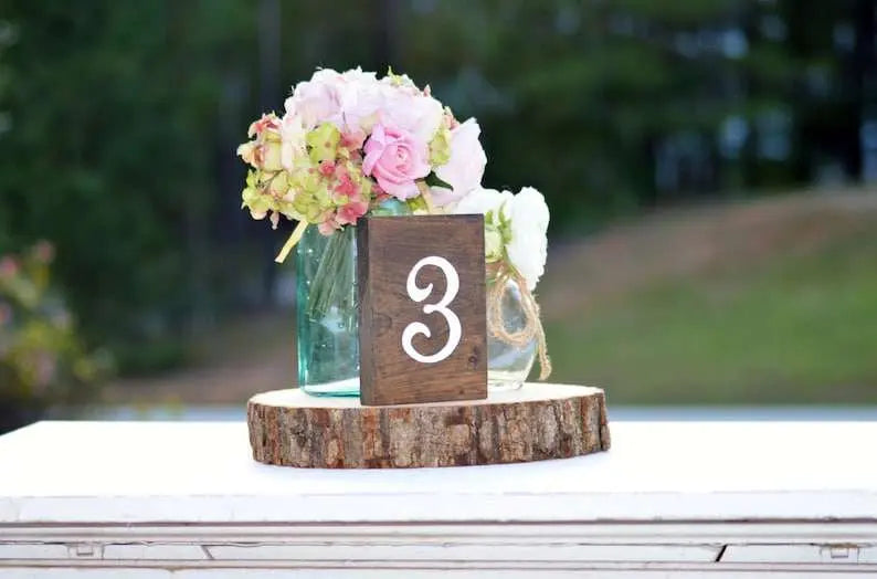 1 Wedding party, wooden table number, country wedding table number, stand-alone wedding ornament, woodland wedding table number
