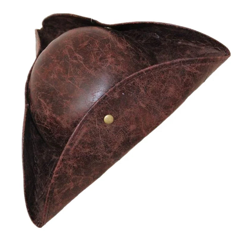 Halloween & Day of the Dead Brown Leather Halloween Masquerade Pirate Tricorn Looking Hat