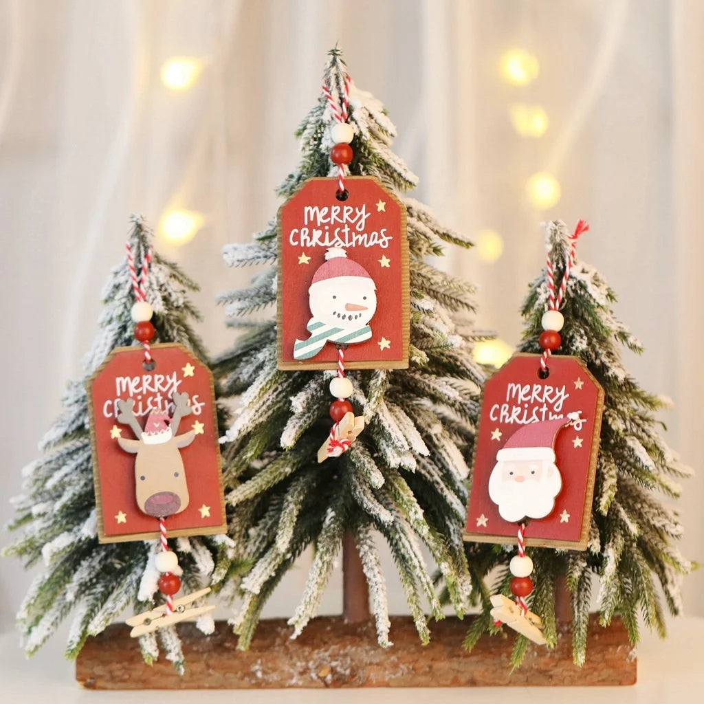 Christmas tree wooden label pendant creative 3D painted wooden sign hanging Christmas tree wooden clip hanging decorations