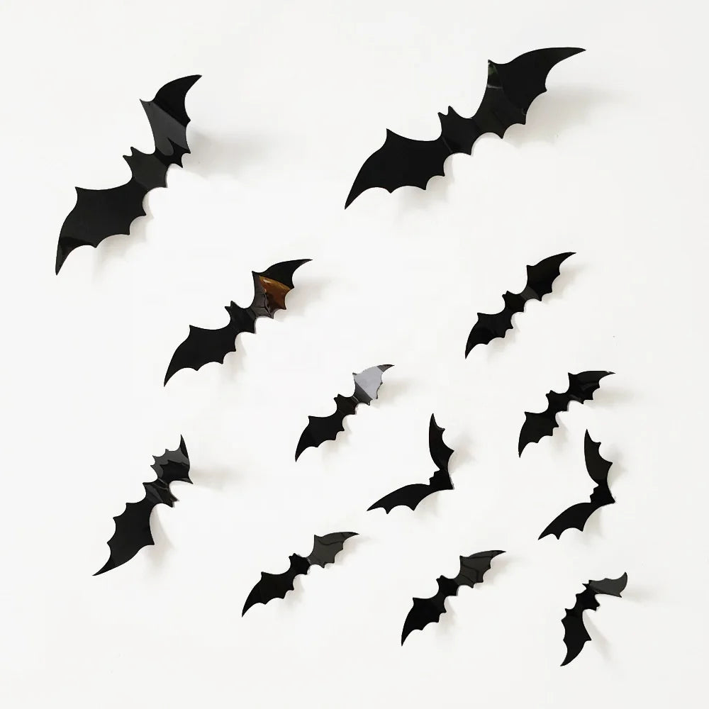 Halloween & Day of the Dead 12PCS Halloween Black Bat 3D Sticker Living Room Background Wall Decoration Halloween Black Bat Decoration