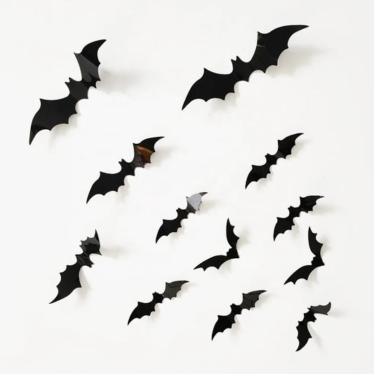 Halloween & Day of the Dead 12PCS Halloween Black Bat 3D Sticker Living Room Background Wall Decoration Halloween Black Bat Decoration