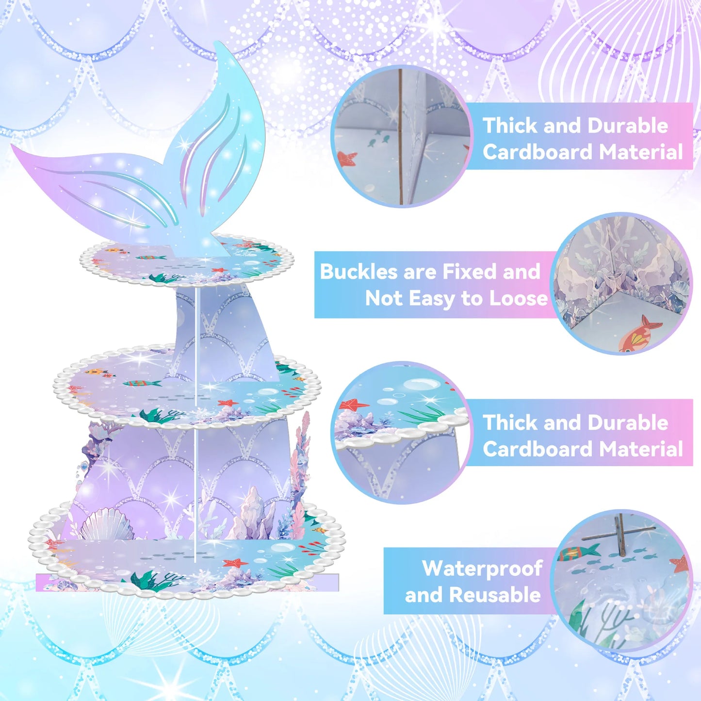 Birthday Party 2Mermaid Themed Layer Cartoon Cake Stand Birthday Party Supplies Disposable Three Layer Cake Stand