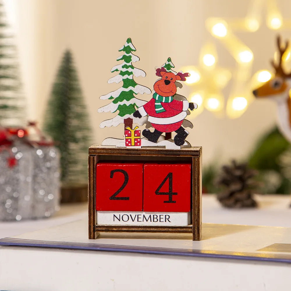 Wooden Crafts, Christmas Wooden Calendar Christmas Party Gift Supplies Reusable Calendar Christmas Decorations Holiday Home Desktop Calendar
