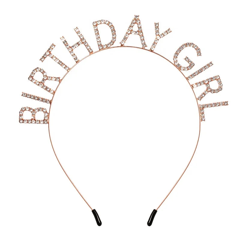 Birthday Party 2 Alloy Birthday Girl Headwear Happy Birthday Gift Rose Gold Rhinestone Party Headband