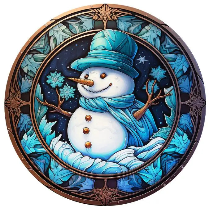 Round acrylic art sign plaque Christmas Day decoration greeting snowman hanging sign Christmas home window wall decoration