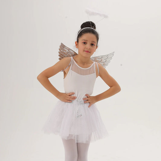 Birthday Party 2 White Angel Suit Children's Birthday Party Costume Gold Silver Wings Headband Feather Skirt Dress Up