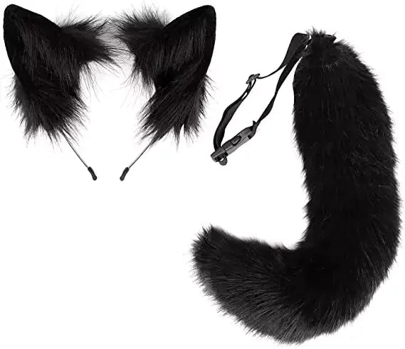 Halloween & Day of the Dead Party Costume Accessories Fox Tail and Clip Ears Halloween Masquerade Black Headband and Tail Decoration