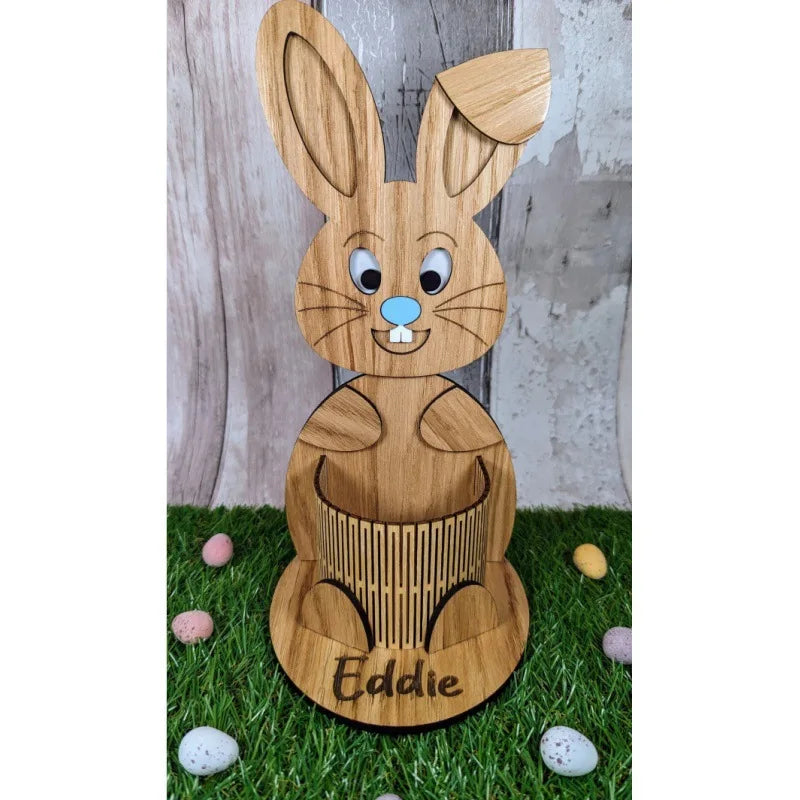 Easter and Thanksgiving 3 Wooden Easter Bunny Desktop Pencil Holder Desk Egg Tray Office Desktop Decor Spring Ornament Plywood Bunny Egg Basket