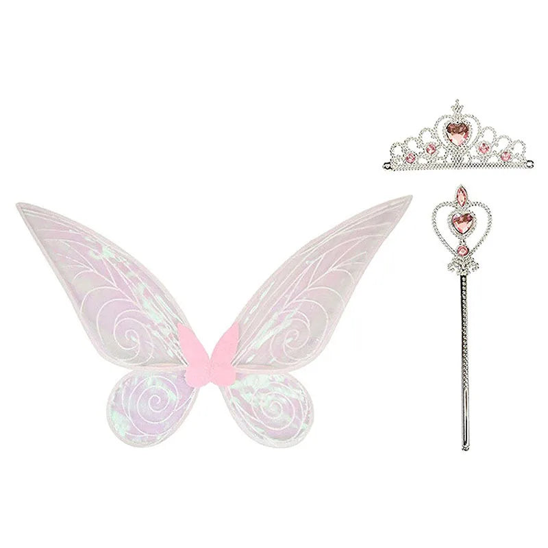 Kids Fairy Wings Dress Up Angel Wings Costume Cosplay Party Skirt Fairy Wand Set