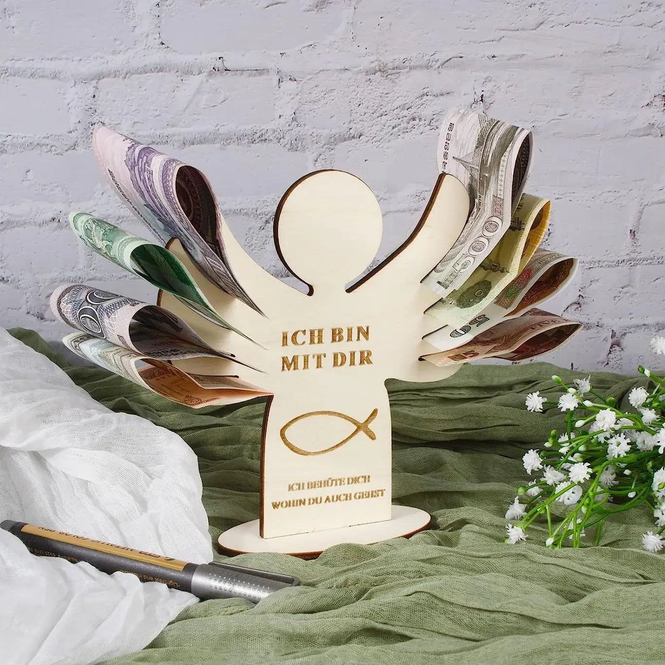 1 wedding party, hot selling angel creative birthday gift wooden money gift christening money gift girls corner