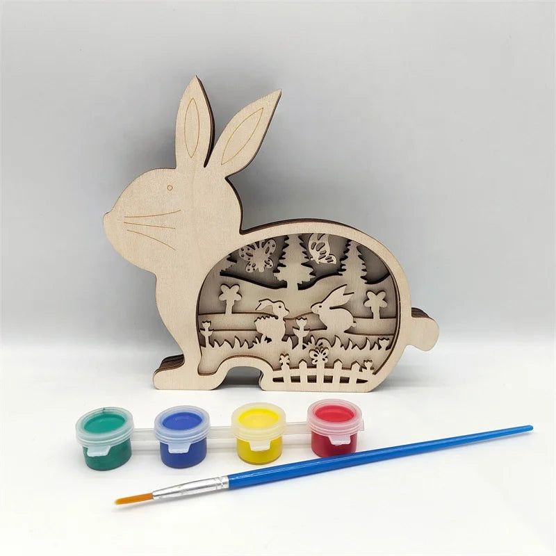 Wooden Crafts, Unfinished DIY Easter Kids Gifts Wall Art Custom Layer Woods Multi-Layer Easter Bunny Decoration Easter Bunny Laser Cut Decoration