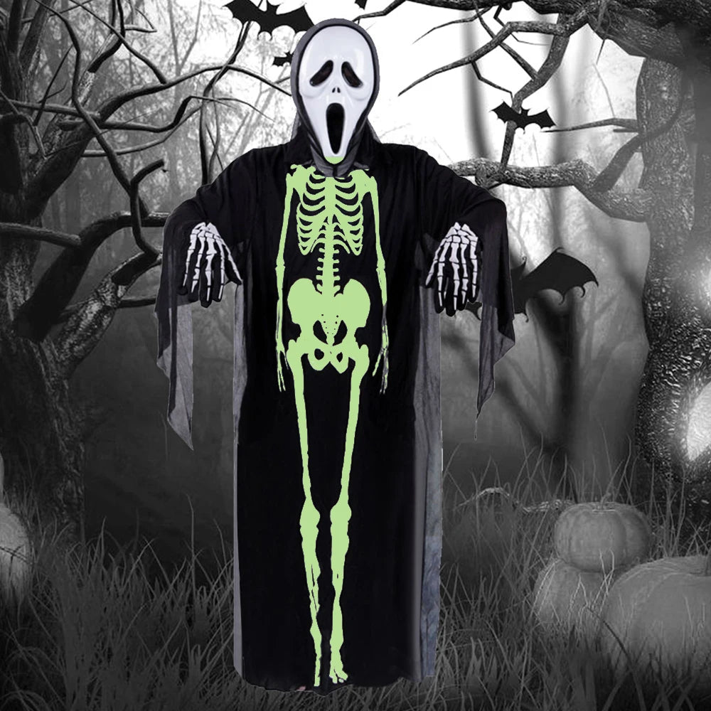 Halloween & Day of the Dead Unisex Halloween Skull Costume Breathable Fabric Skull Costume Adult Halloween Glow Skull Costume