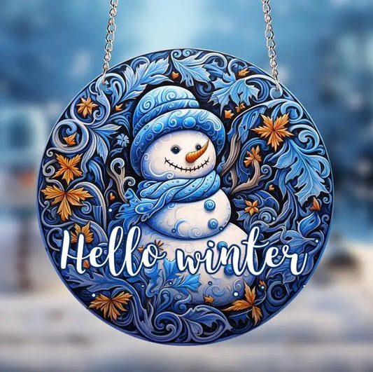 Round acrylic art sign plaque Christmas Day decoration greeting snowman hanging sign Christmas home window wall decoration