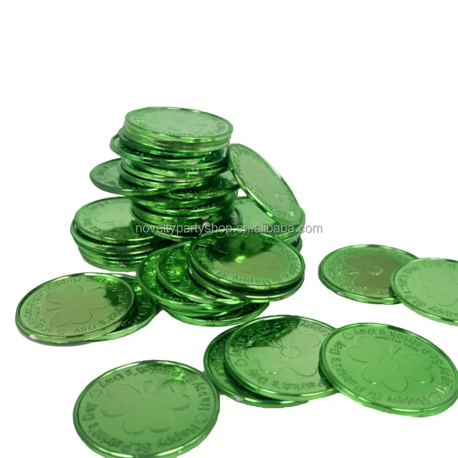 Halloween & Death Day Novelty Mini St. Patrick's Day Plastic Gold Green Lucky Coin 3 Leaf Clover Coin Clover Goblin Coin