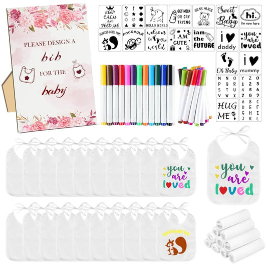 Halloween & Day of the Dead 53pcs Baby Shower Games White Baby Bib Design Games Boys Girls Sex Reveal Party Gifts DIY Baby Tights Game Sets