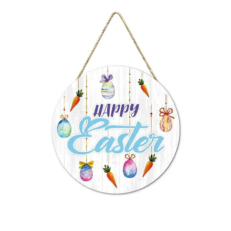 Easter and Thanksgiving 3 New Easter Round Booney Door Pendant Decoration Round Wooden Rabbit Egg Painting Home Crafts Hanging Signs Wall Decoration