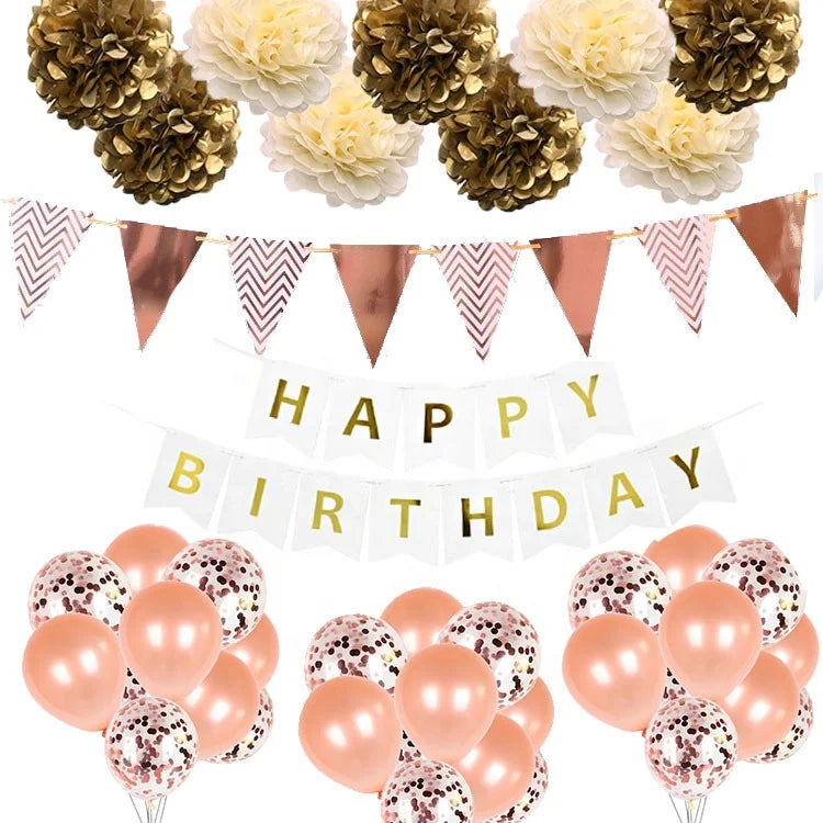 Birthday Party 2 Decorative Supplies Paper Flower Ball Pennant Happy Birthday Party Decorative Set