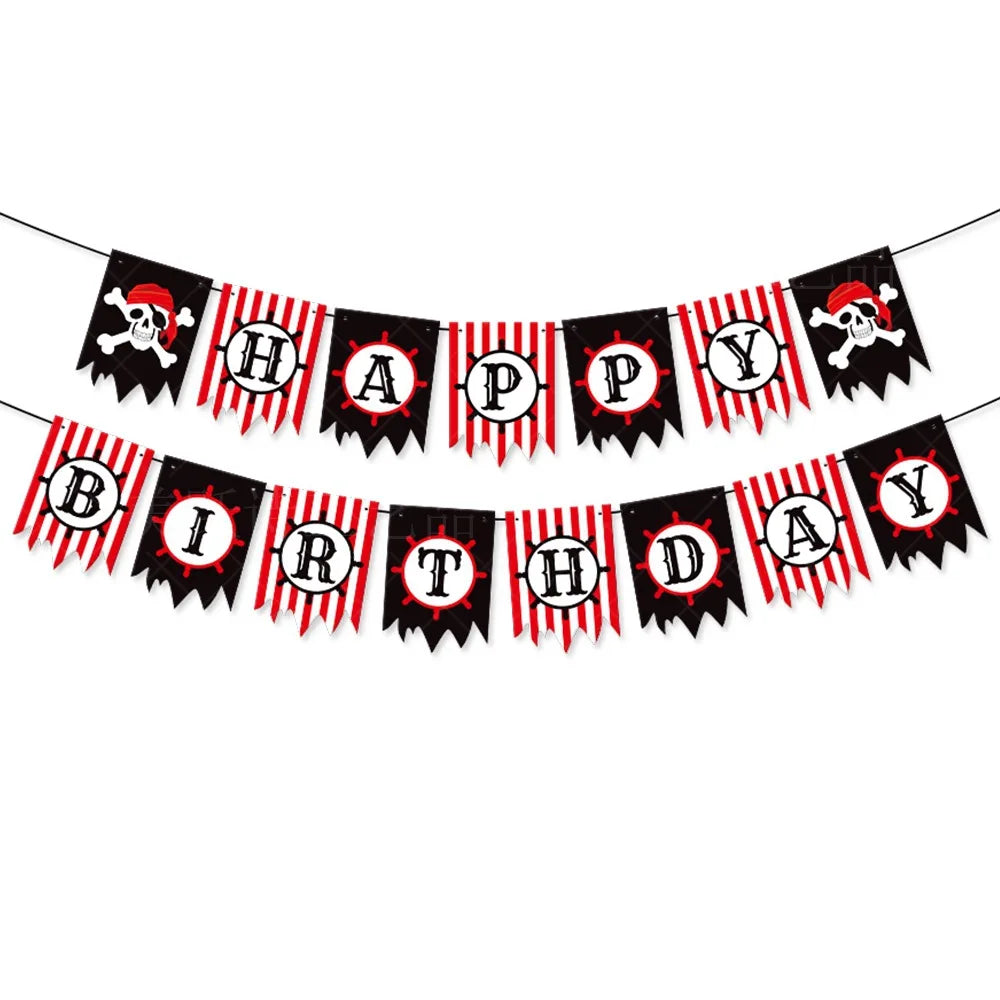 Halloween & Death Day, Party Decoration Pirate Birthday Decoration Set Paper Banner Pirate Spiral Hanging Cake Top Hat Decoration Party
