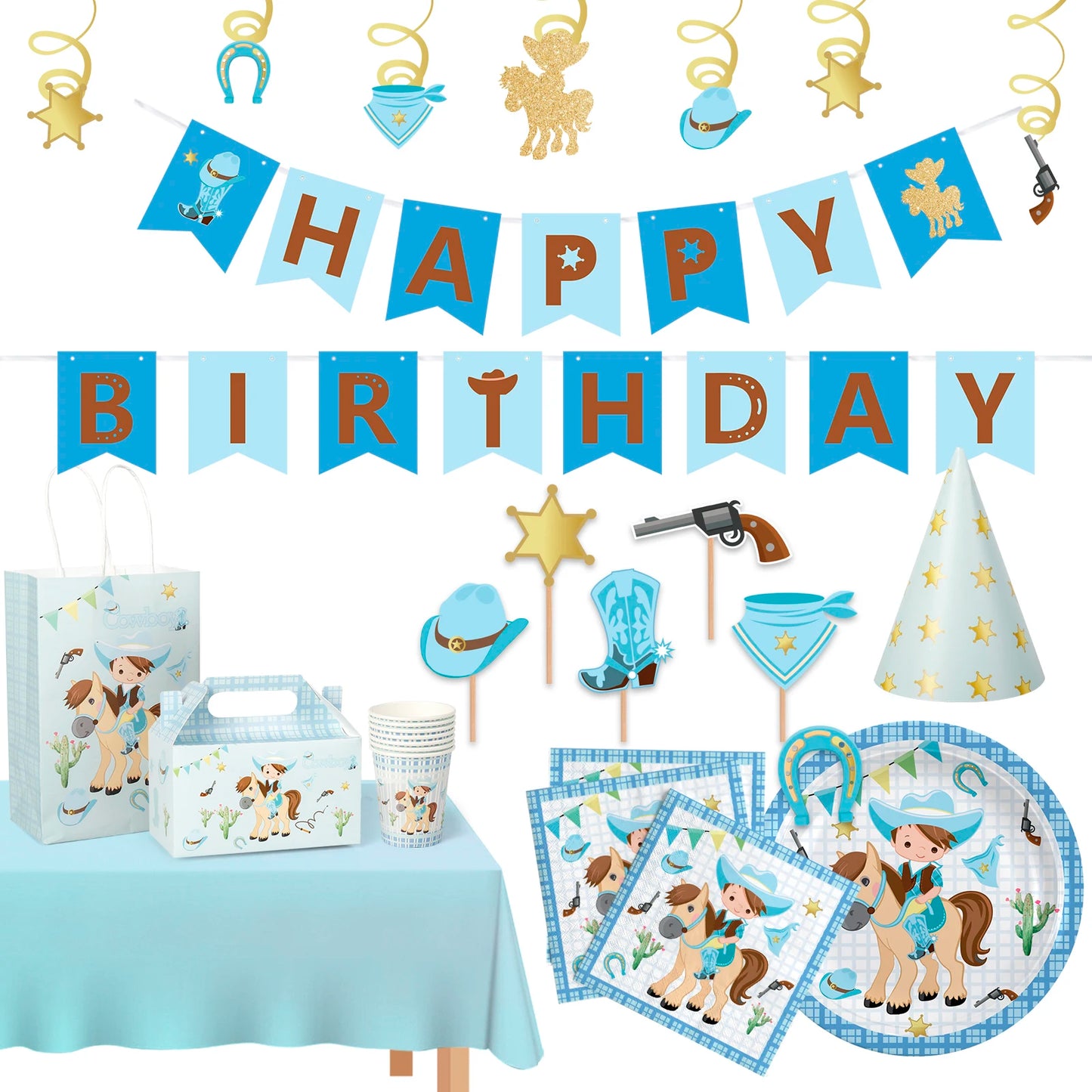 Birthday Party 2 Cowboy Children's Birthday Decoration Western Party Ornaments Supplies Western Cowboy Horse Birthday Set Wild Western Cowboy Birthday Decoration
