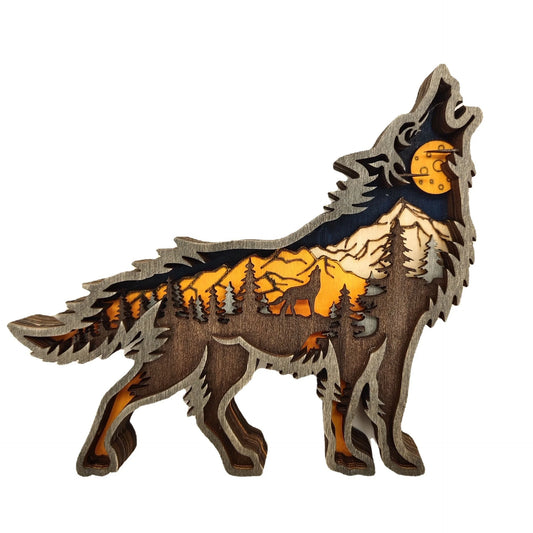 Wooden Crafts, Christmas Forest Wooden Crafts Home Creative Forest Animals Landscape Wolf Ornaments Gift Decoration