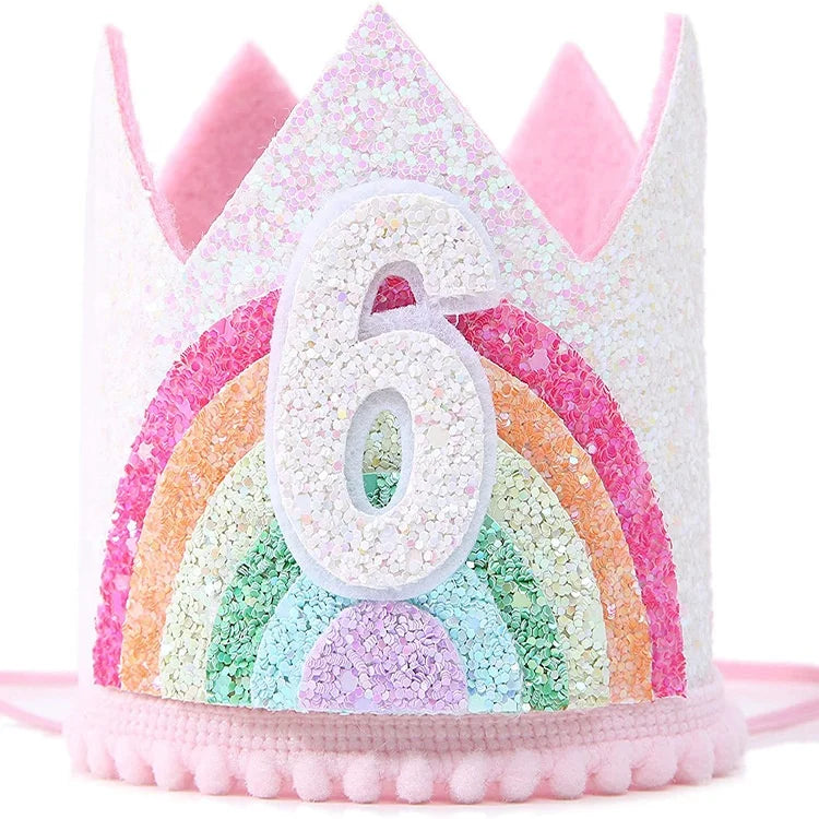 Birthday Party 2 Baby Red Pink Rainbow Gold 1st 2nd 3rd Birthday Crown Headband Baby Princess Headgear Crown