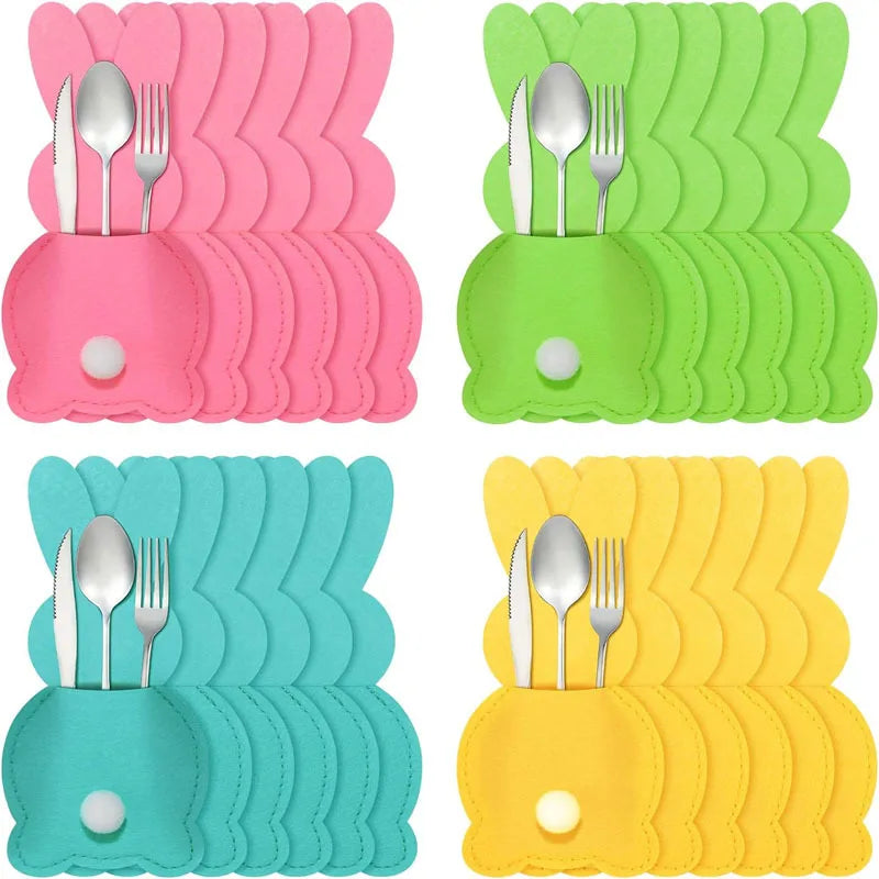 Easter and Thanksgiving 3 Felt Cutlery Bags Easter Cutlery Bags Felt Rabbit Reusable Rabbit Cutlery Bags Table Decor