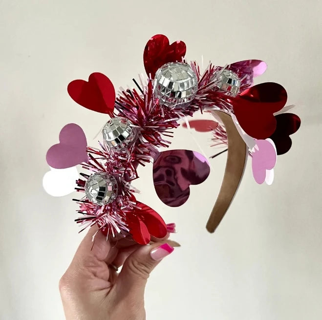 Wedding Party 0 2025 New Disco Ball Heart Headband Heart Wire Headband Crown