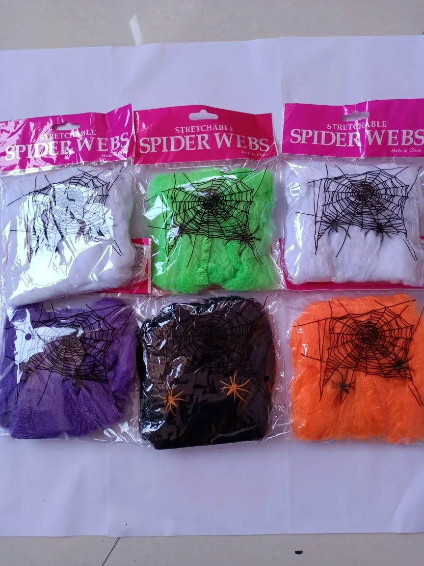 Halloween & Death Day Wholesale 20G Halloween Spider Webs Stretch Cobwebs with 2 Plastic Spiders for Halloween Indoor Outdoor Decorations