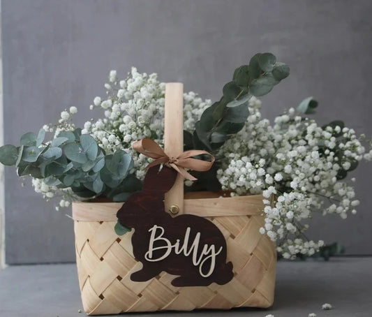 Easter and Thanksgiving 3 Easter Bunny Hanging Basket Label Rabbit Personalized Easter Name Label Gift Label Custom Wooden Name Easter Bunny Decoration