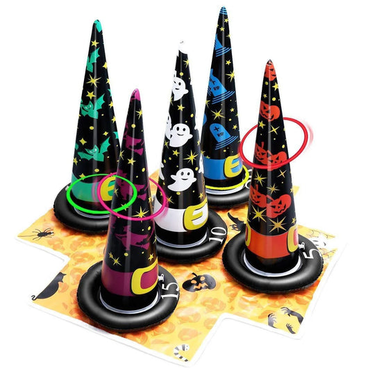 Halloween & Day of the Dead Carnival Indoor Outdoor Games Garden Toys Halloween Party Games, Inflatable Witch Hat Ring Throwing Games with Points