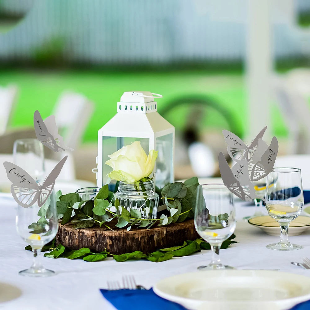 Carnaval Novelty Hollow Design Wine Glass Decoration Valentine's Day Wine Glass Identification 3D Butterfly Wine Glass Location Card