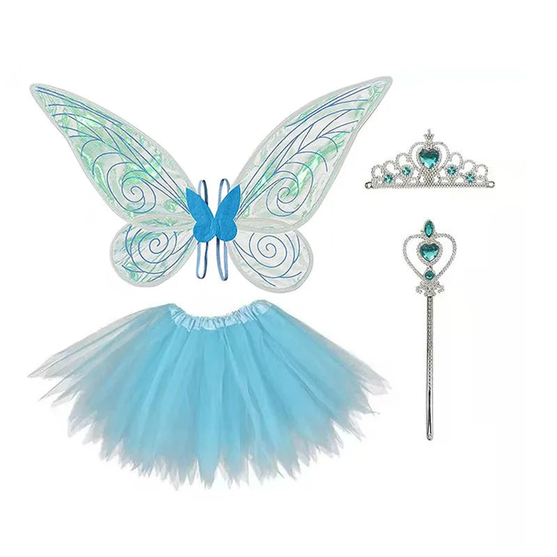 Kids Fairy Wings Dress Up Angel Wings Costume Cosplay Party Skirt Fairy Wand Set