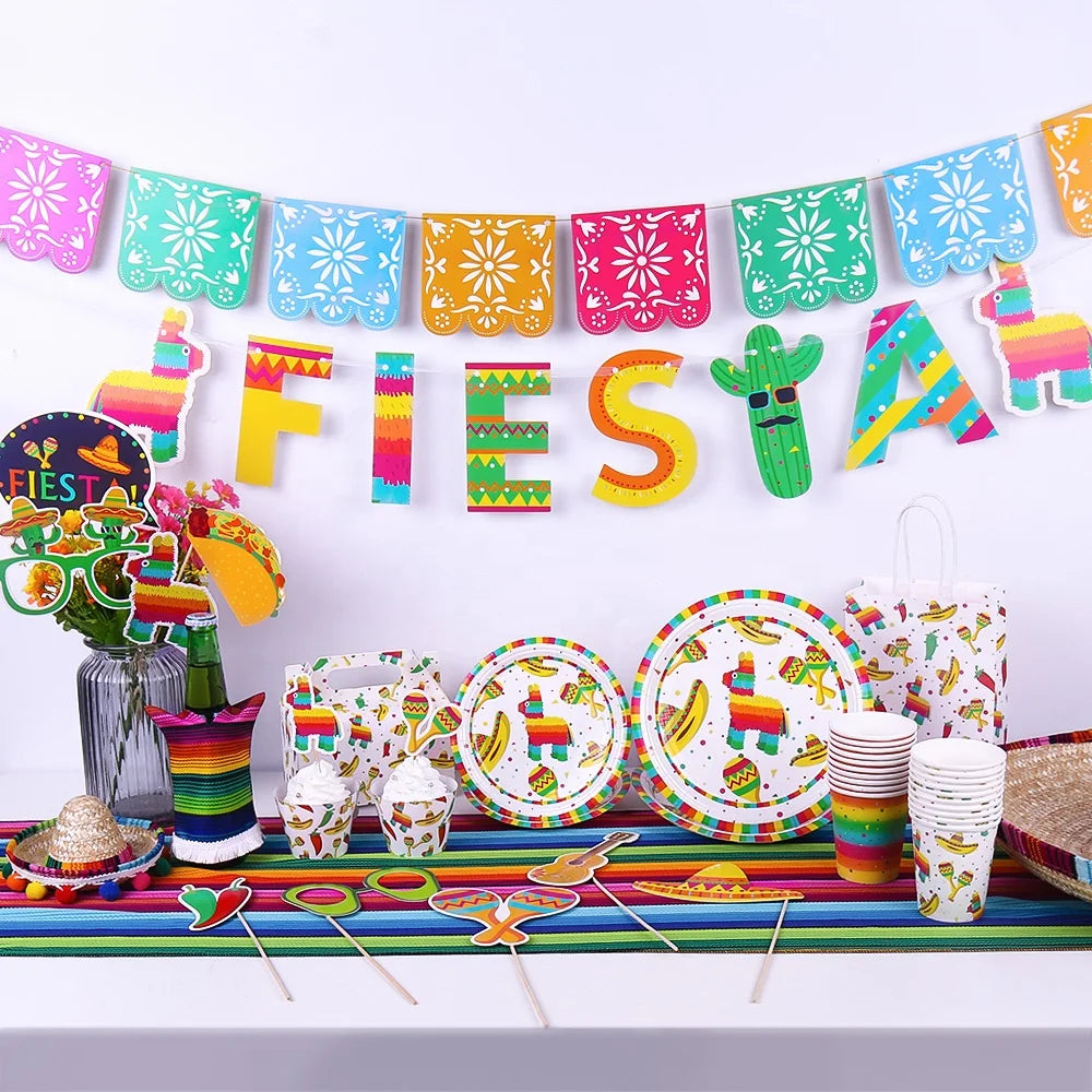 12 Mexican Themed Party Cake Tops Served with 12 Mexican Themed Party Decorations Welcome Birthday Cake Tops