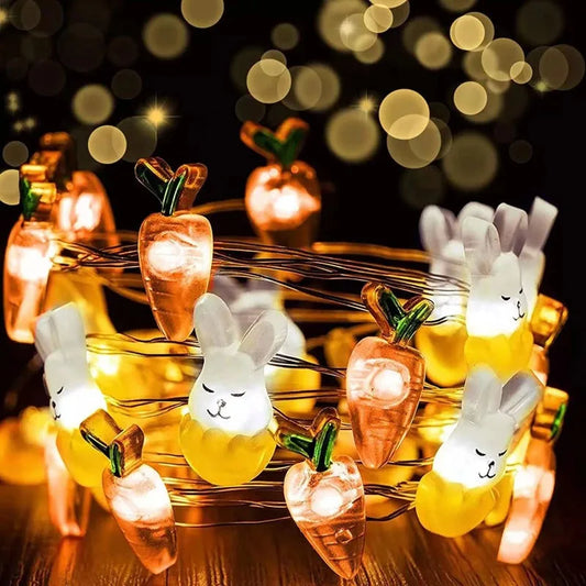 Easter and Thanksgiving 3 Rabbit Decoration Fairy Lights Rabbit Carrot Battery Fairy String Lights